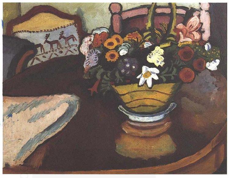 August Macke Stil live with pillow with deer-decor and a bouquet China oil painting art